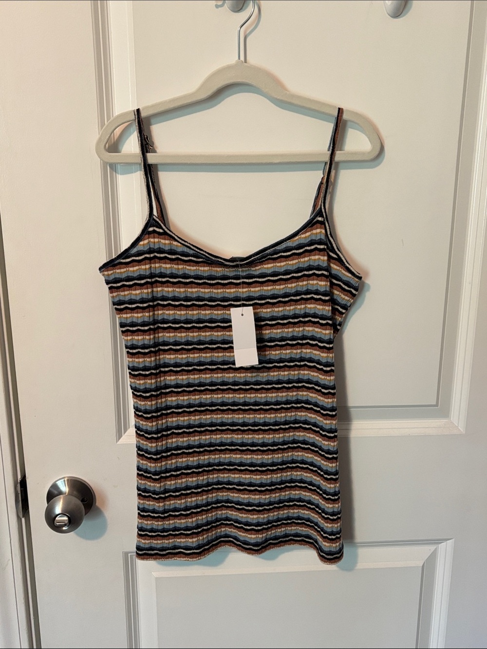 LOFT Ribbed Striped Spaghetti Strap Camisole - Blue, Black, Tan